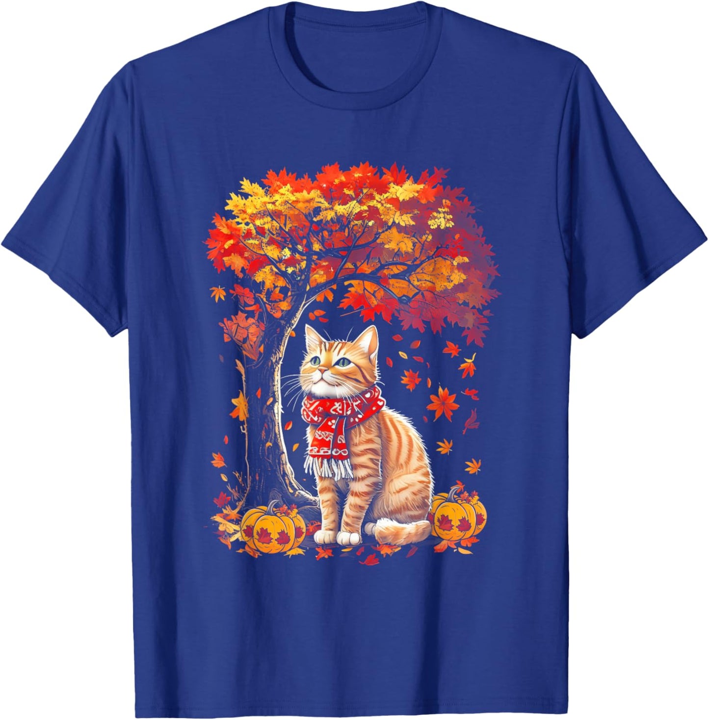 It's Fall YAll Cat Leaf Fall Tree Hello Autumn Thanksgiving T-Shirt - T-Shirt | Royal