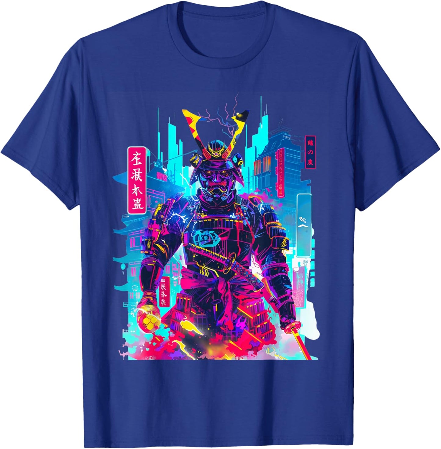 Cyberpunk Neon Samurai Japanese Art T-Shirt - T-Shirt | Royal