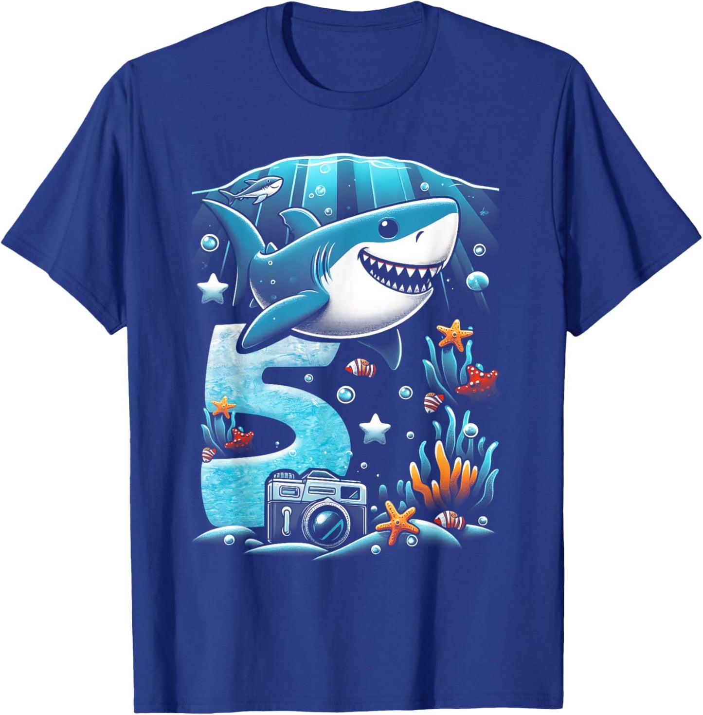 Shark 5th Birthday Under Sea 5 Year Old Birthday Party Theme T-Shirt - T-Shirt | Royal