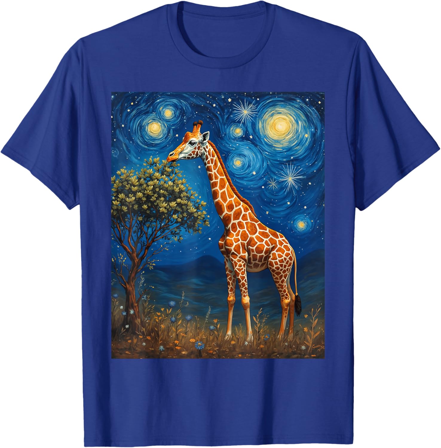 Van Gogh's Starry Night Giraffe Towering Beauty Animal T-Shirt - T-Shirt | Royal