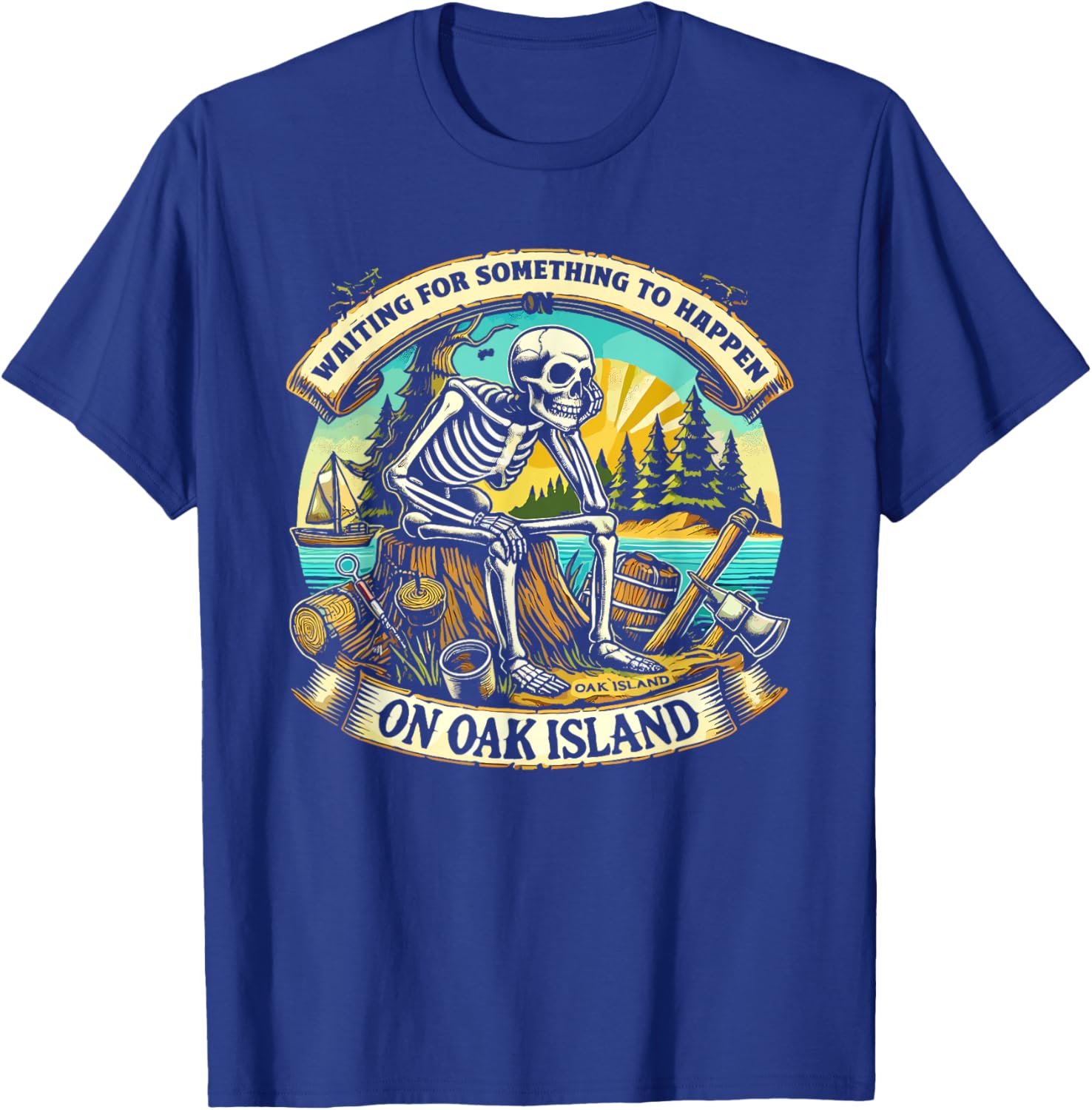 Skeleton Oak Island Mystery Treasure Hunting Treasure Hunter T-Shirt - T-Shirt | Royal