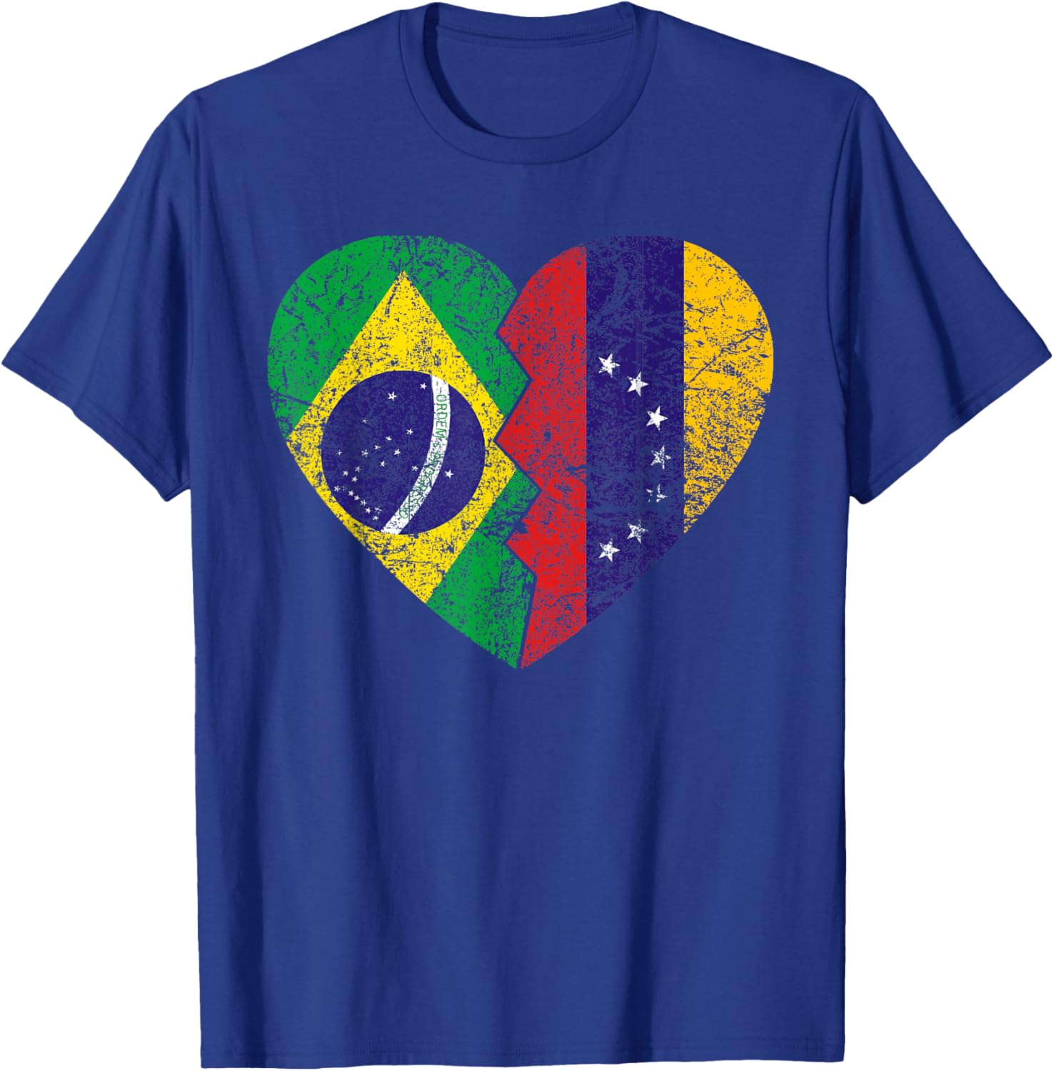 Venezuelan Brazilian Flags Heart | Brazil Venezuela Roots T-Shirt - T-Shirt | Royal