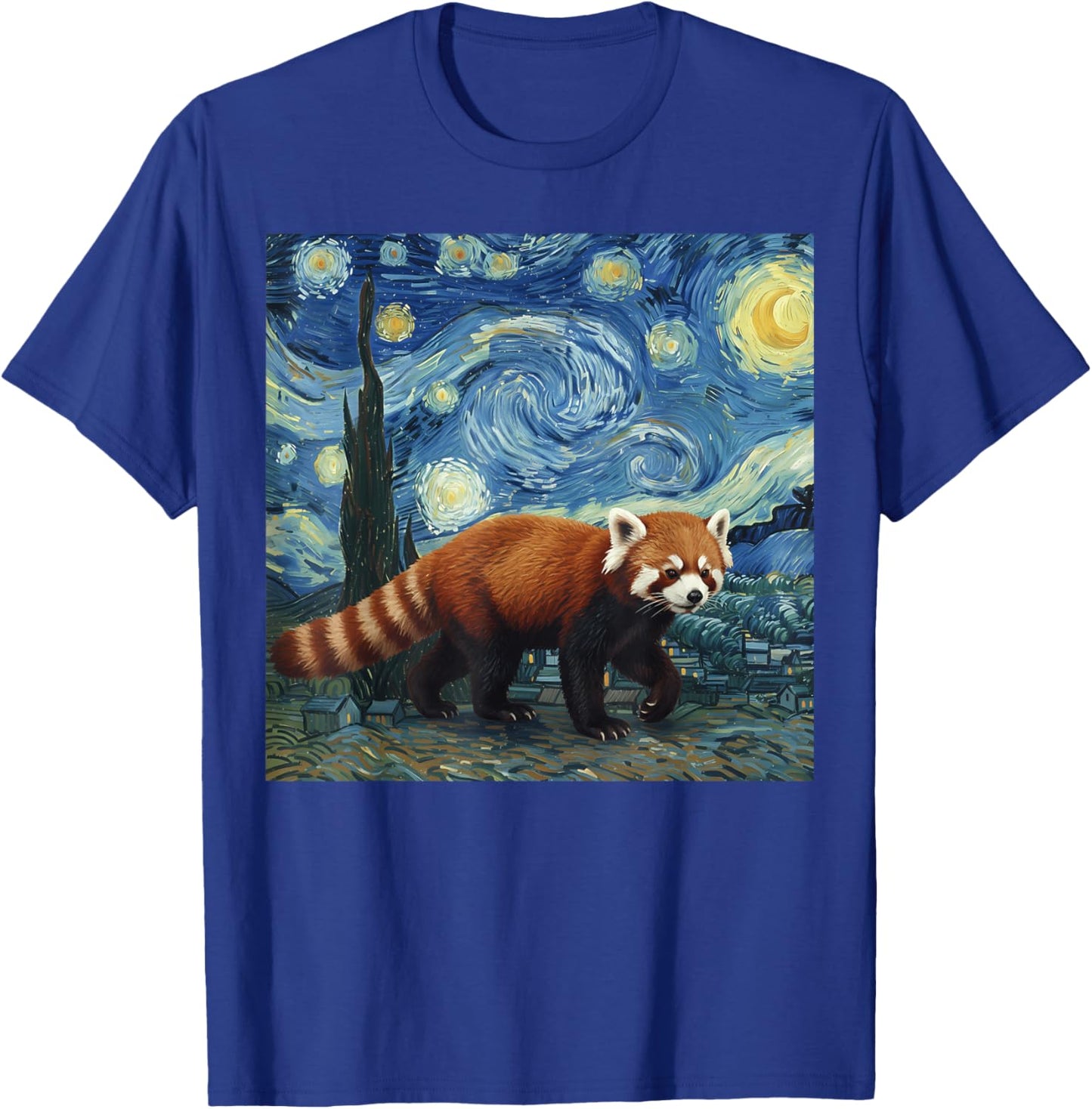 Red Panda Van Gogh Starry Night Painting Animal Art Design T-Shirt - T-Shirt | Royal