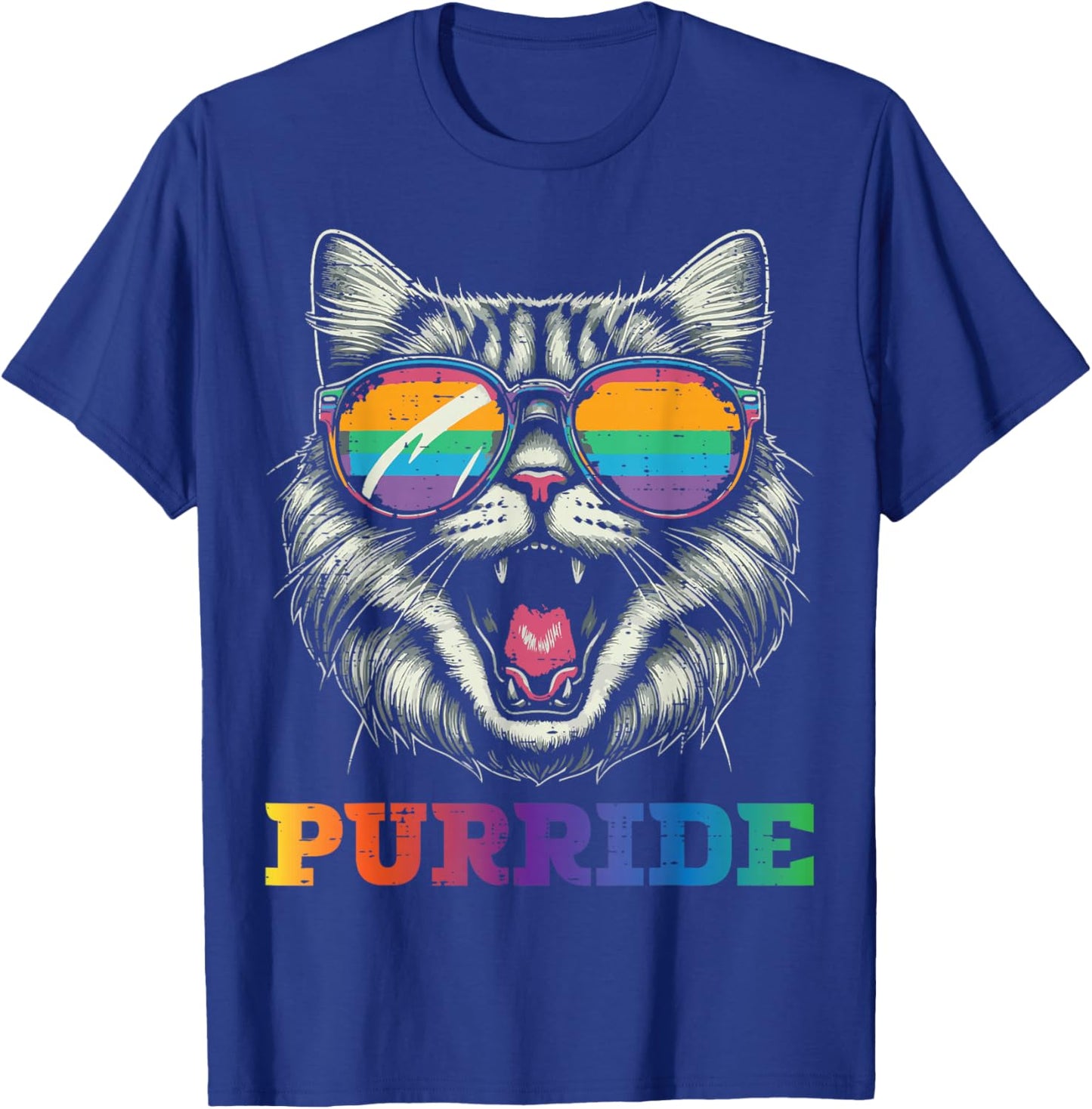 Gay Pride Month Purride Cat LGBTQ Ally Rainbow Men Women T-Shirt - T-Shirt | Royal