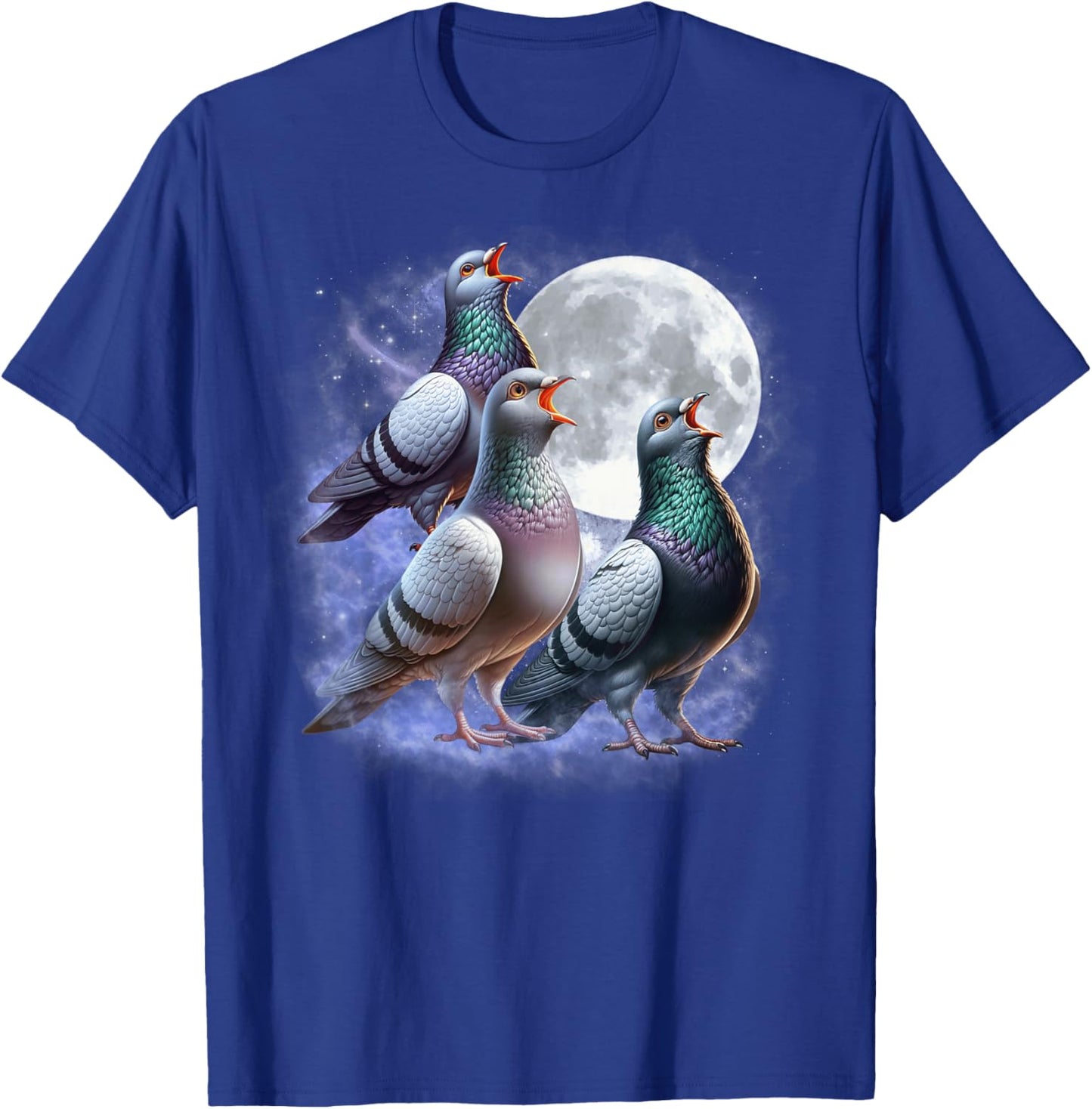 Three Pigeons Moon Funny Pigeon Howling Wolfs Moon Parody T-Shirt - T-Shirt | Royal