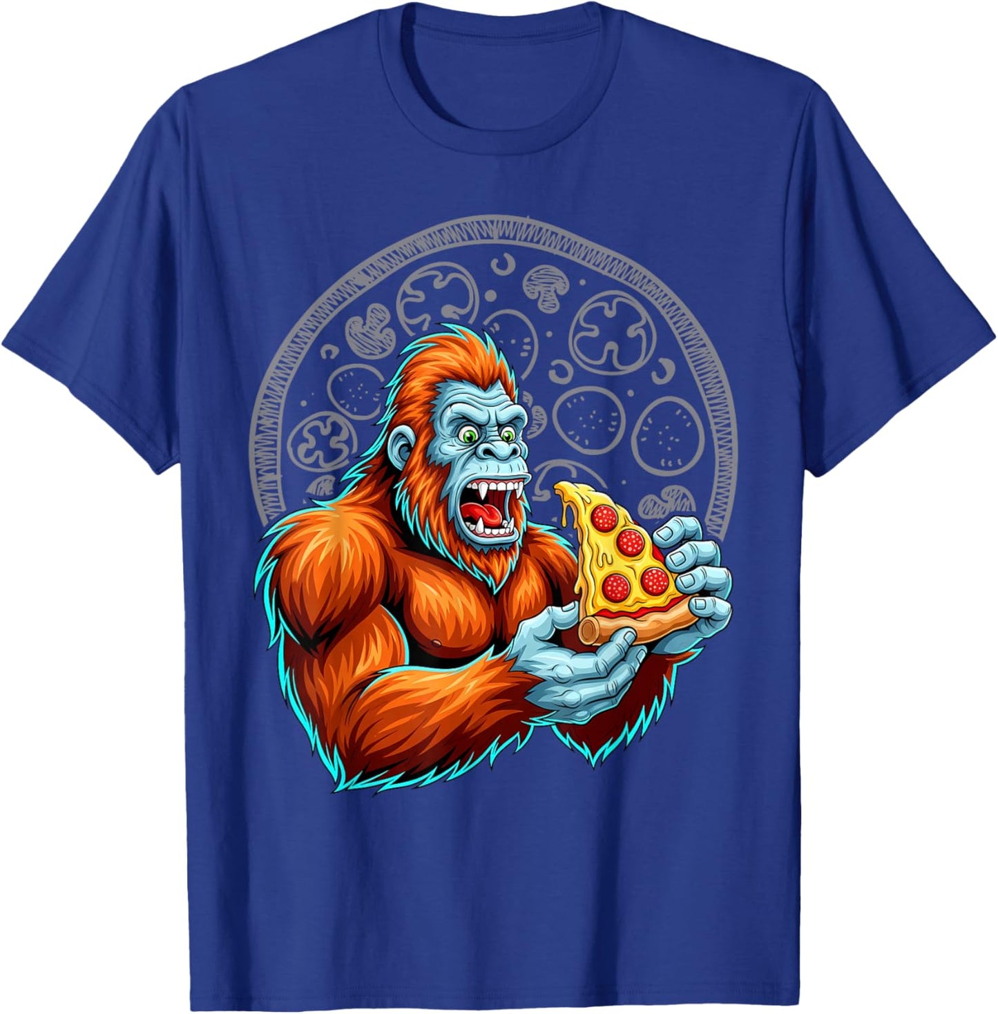 Bigfoot Eating Pizza Cute Sasquatch Funny T-Shirt - T-Shirt | Royal