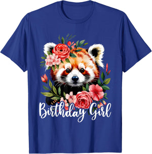 Red Panda with Flowers for The Birthday Girl T-Shirt - T-Shirt | Royal