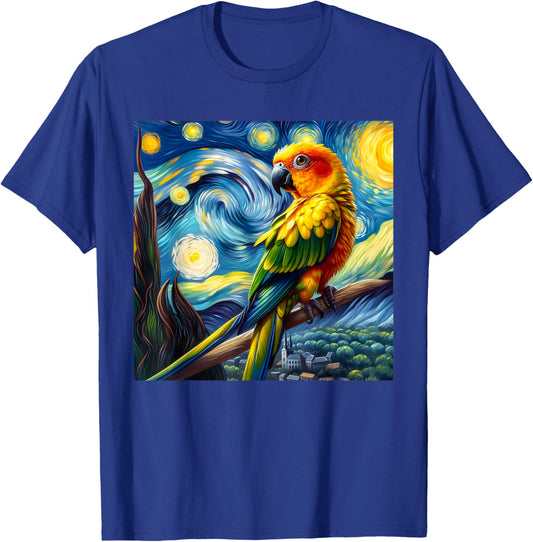 Sun Conure Mom Starry Night Sky Art Van Gogh Bird Parrot T-Shirt - T-Shirt | Royal