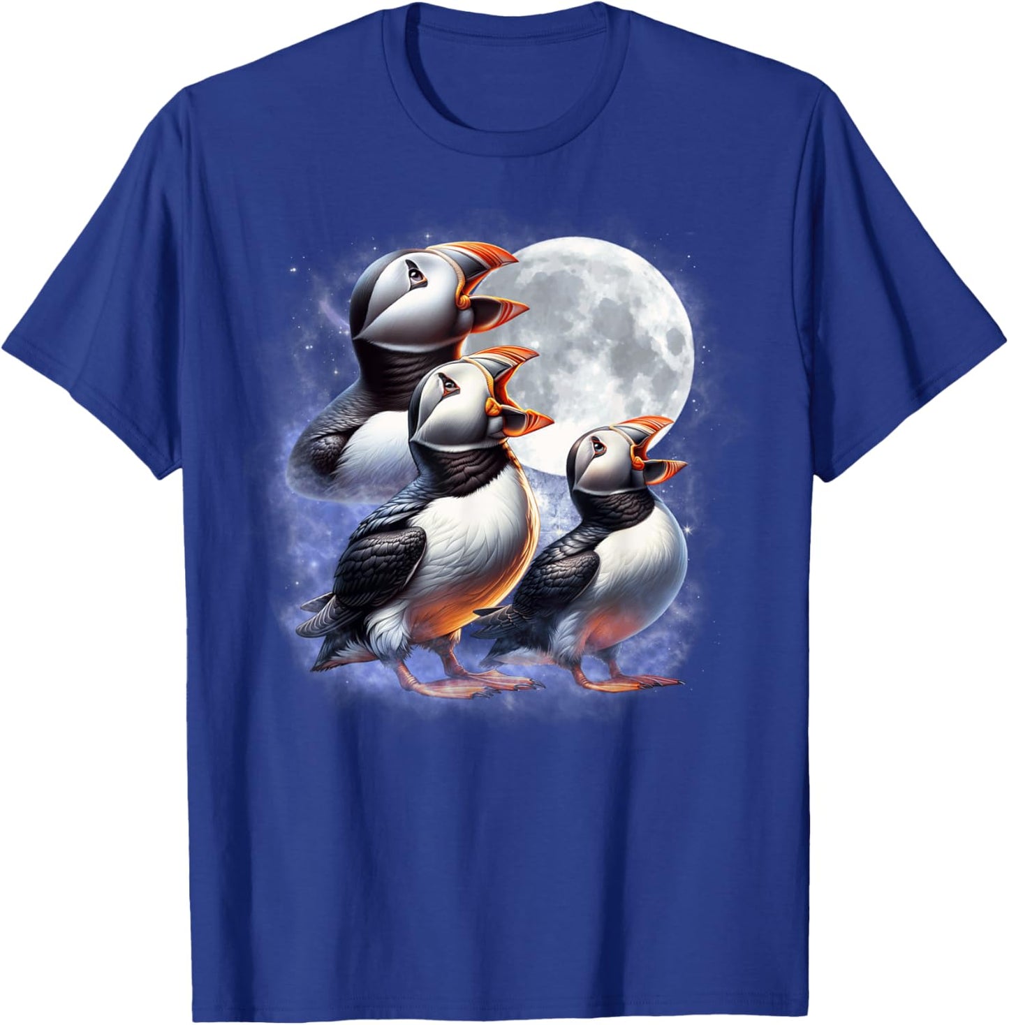 Three Puffins Moon Funny Puffin Howling Wolfs Moon Parody T-Shirt - T-Shirt | Royal