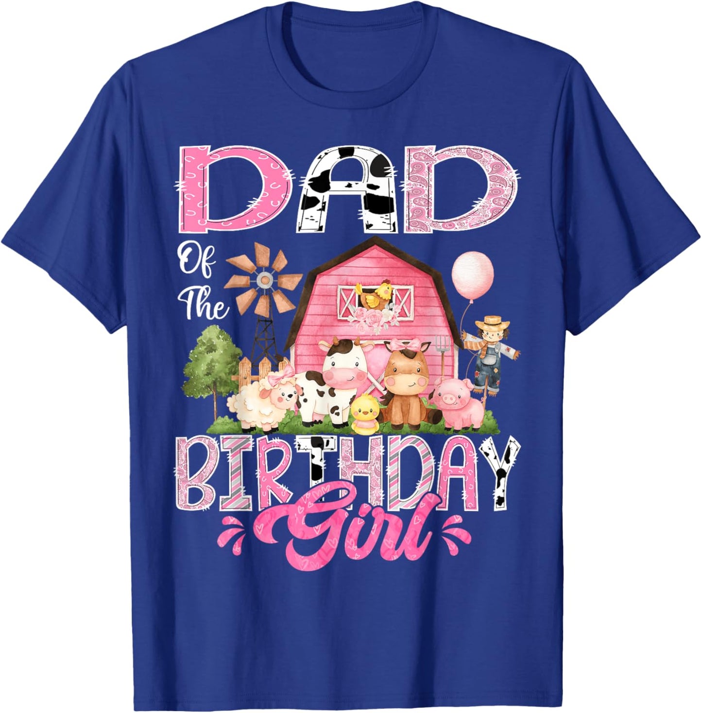 Dad Of The Birthday Girl Pink Farm Cow First Birthday T-Shirt - T-Shirt | Royal
