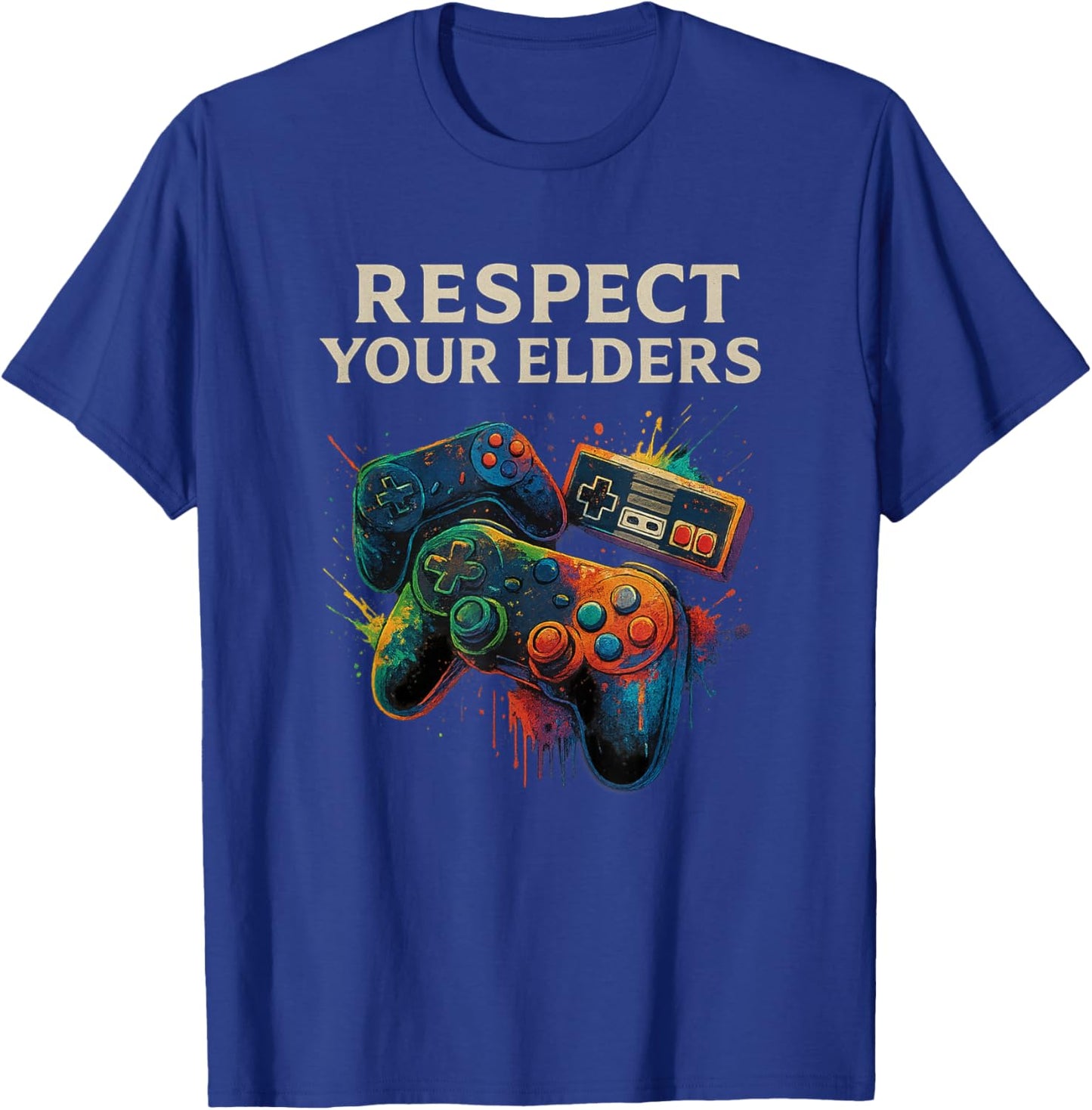 Respect Your Elders Gaming Control Funny Gamer T-Shirt - T-Shirt | Royal
