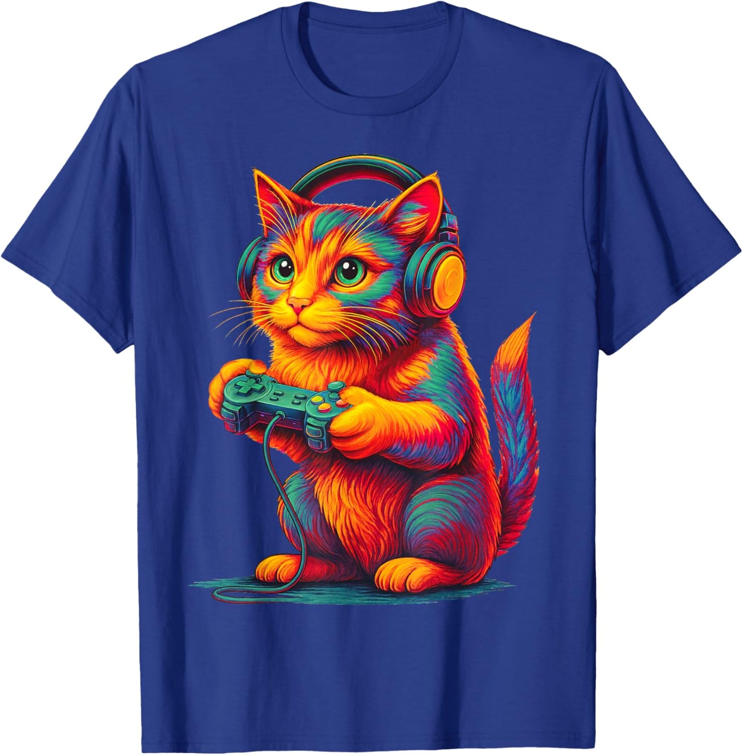Cat Gamer Funny Video Games Gamer Cat Funny Gaming T-Shirt - T-Shirt | Royal