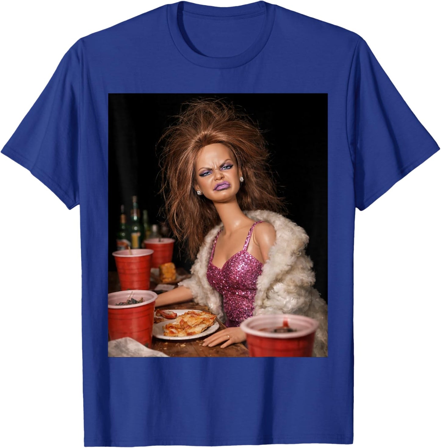 Funny Distressed Party Doll Face Meme T-Shirt - T-Shirt | Royal