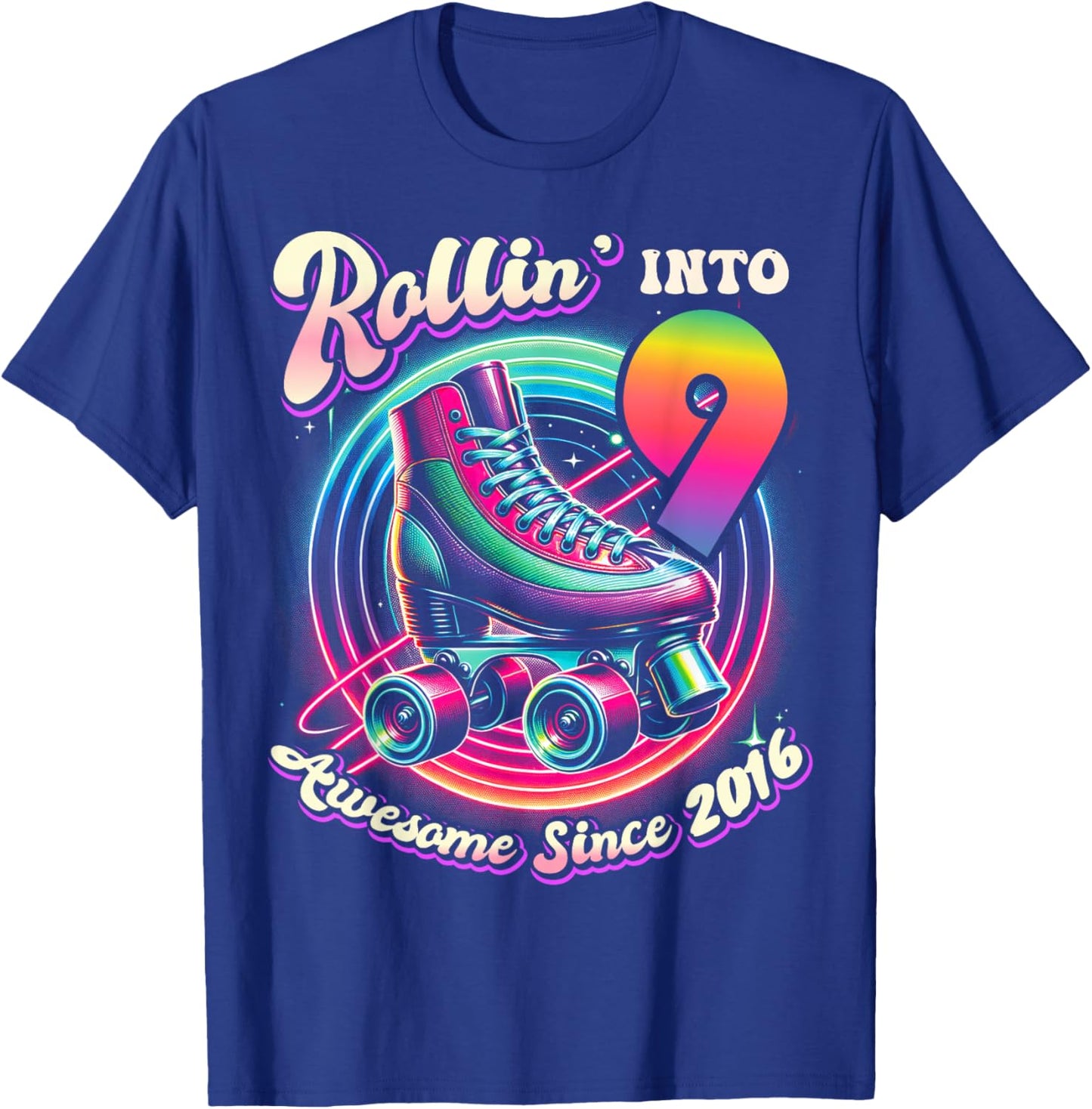 Birthday Roller Skating 9th Girls Rollin into 9 Skate Party T-Shirt - T-Shirt | Royal