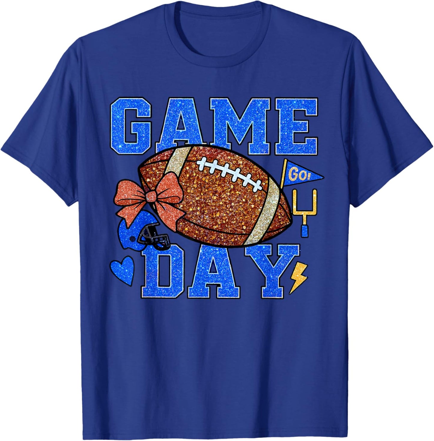 Game Day Football Season Football Mama Blue Gold Bow Girls T-Shirt - T-Shirt | Royal