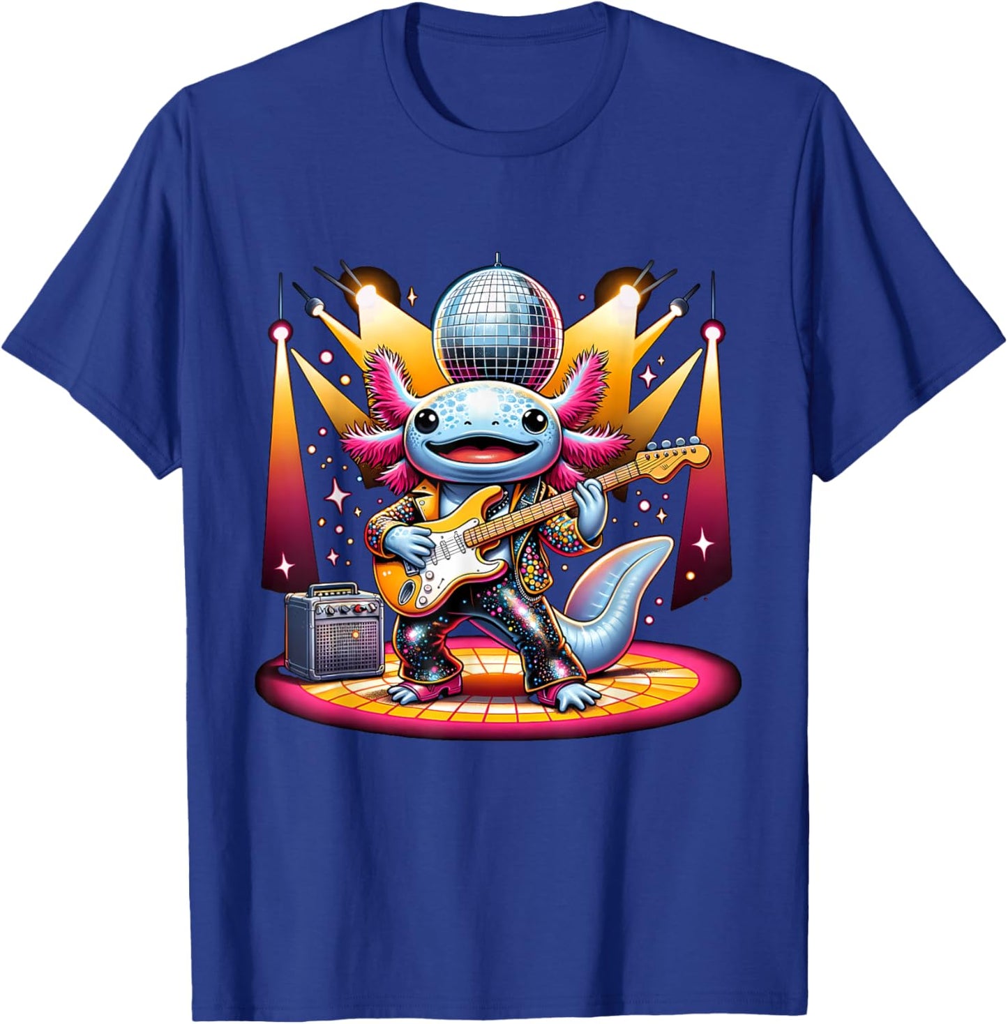 Disco Ball Guitar Axolotl T-Shirt - T-Shirt | Royal