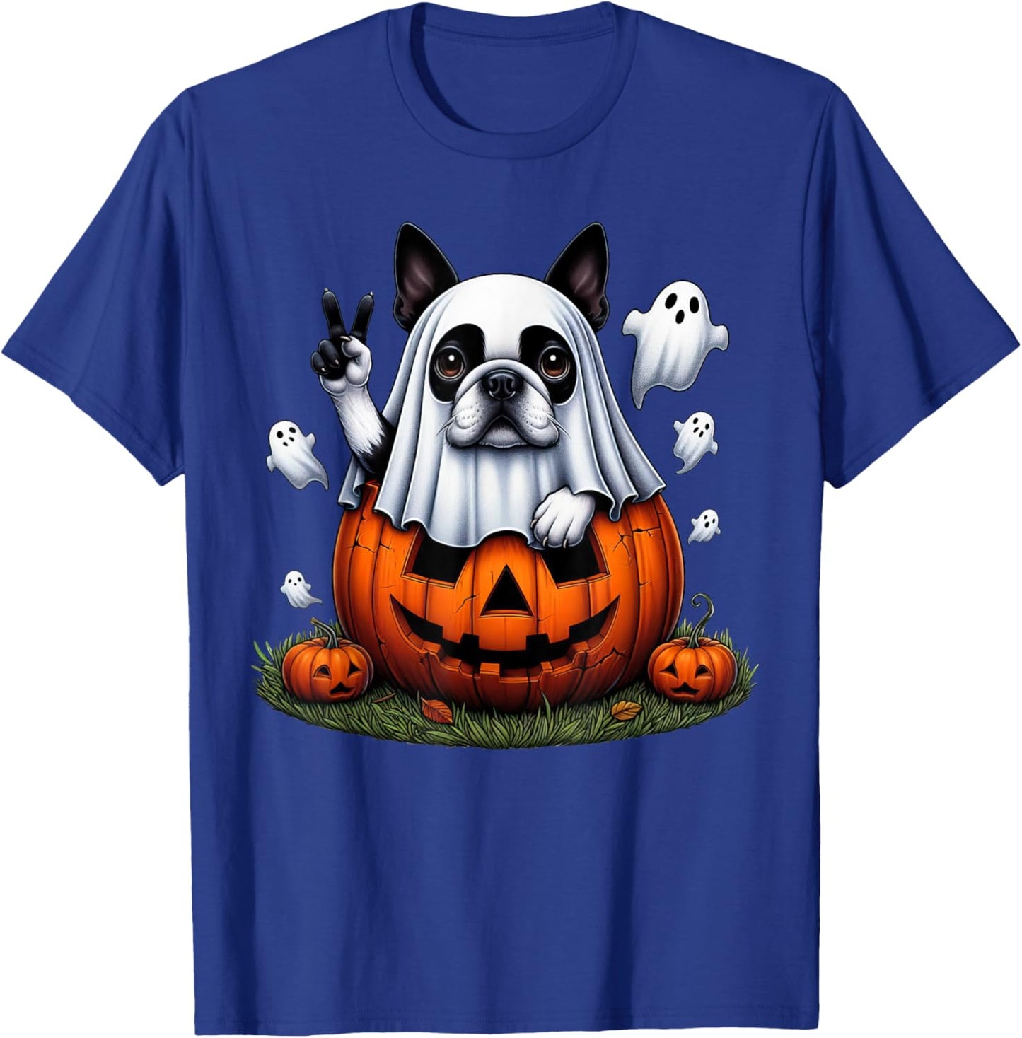 Funny Boston Terrier Ghost Boo Halloween Kids T-Shirt - T-Shirt | Royal