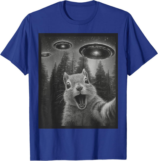 Funny Squirrel Selfie Alien UFO Gifts Women Boy Kid T-Shirt - T-Shirt | Royal