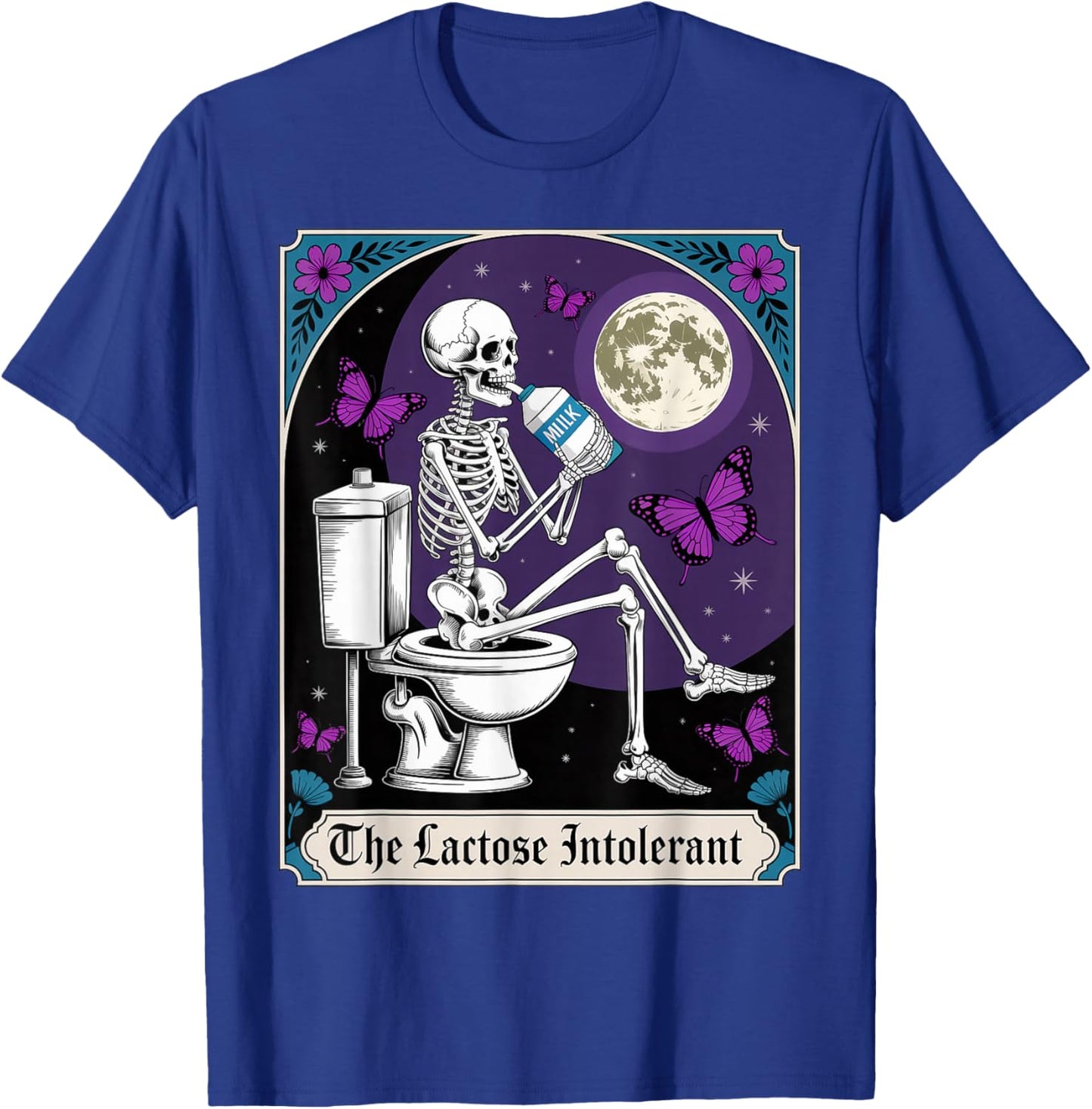 Tarot Card Skeleton Milk Allergies Food Lactose Intolerant T-Shirt - T-Shirt | Royal