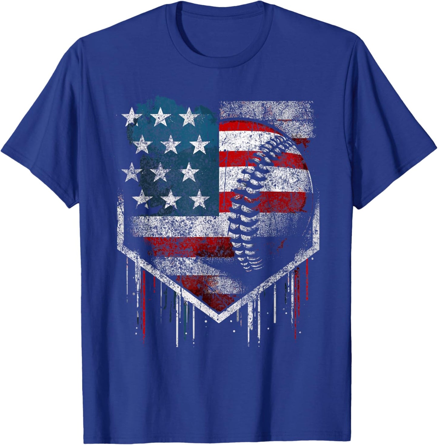 Baseball Dripping Retro American Flag T-Shirt - T-Shirt | Royal
