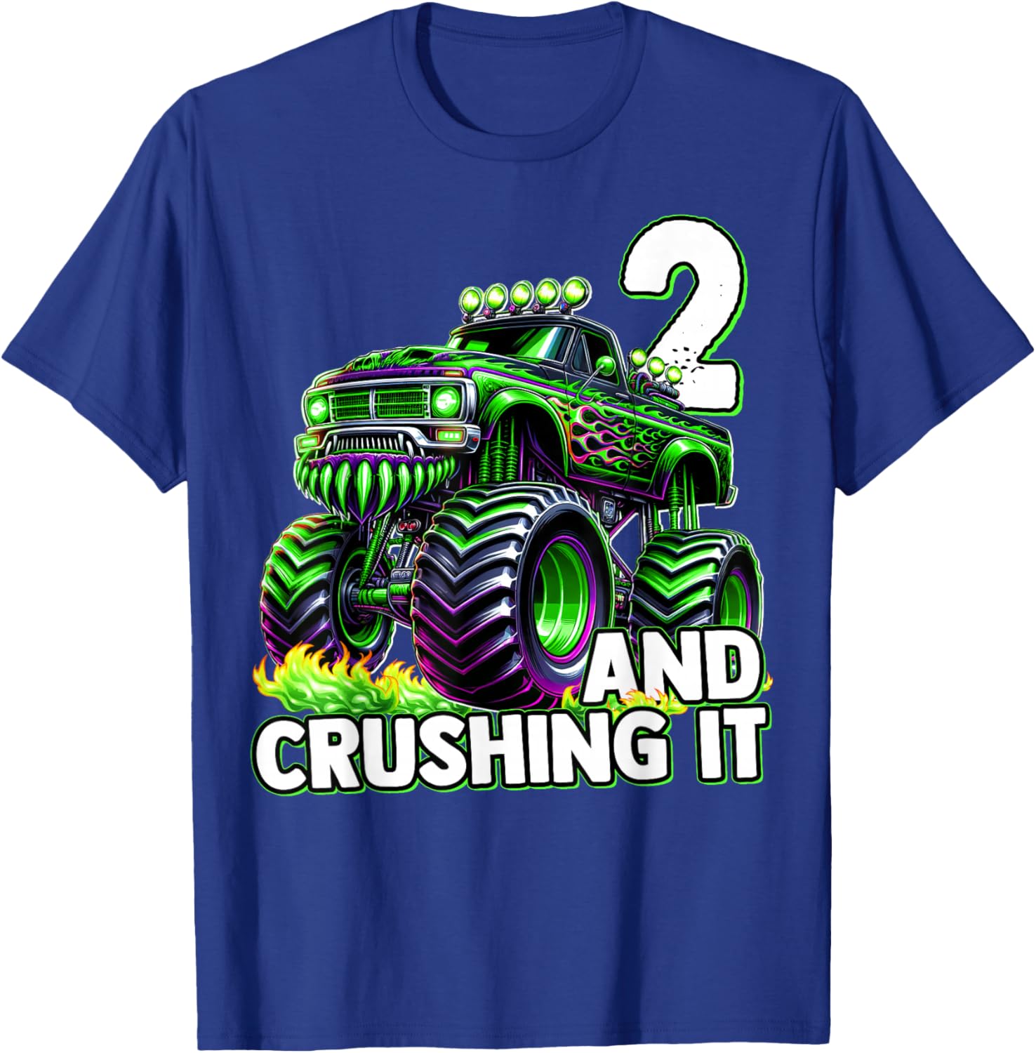 Monster Truck 2nd Birthday Boy 2 and Crushing It T-Shirt - T-Shirt | Royal