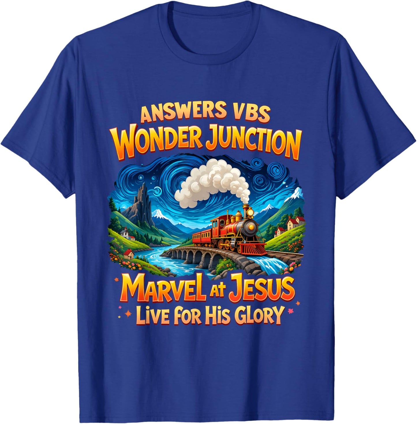 Christian Camp VBS 2025 Wonder His Glory Junction Train T-Shirt - T-Shirt | Royal