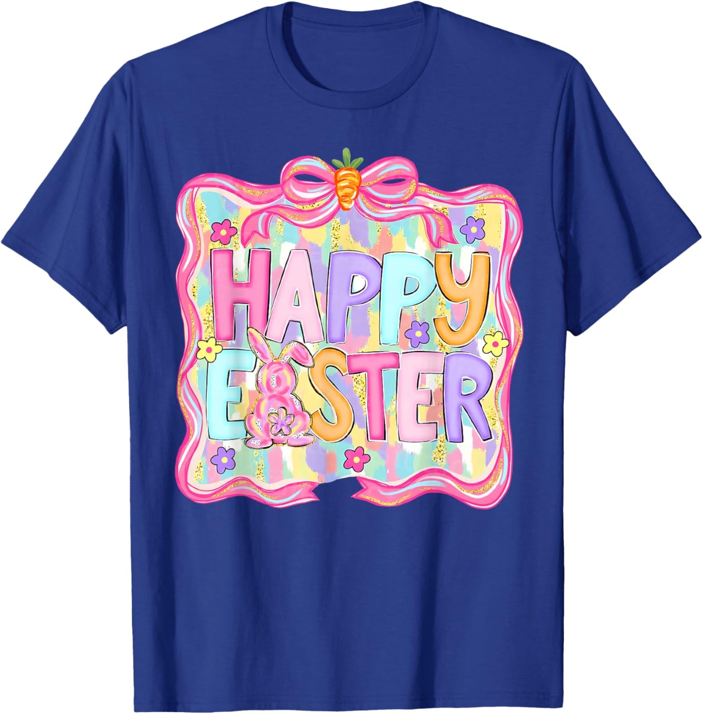 Preppy Happy Easter Bunny Coquette Bow Girl Women Kid T-Shirt - T-Shirt | Royal