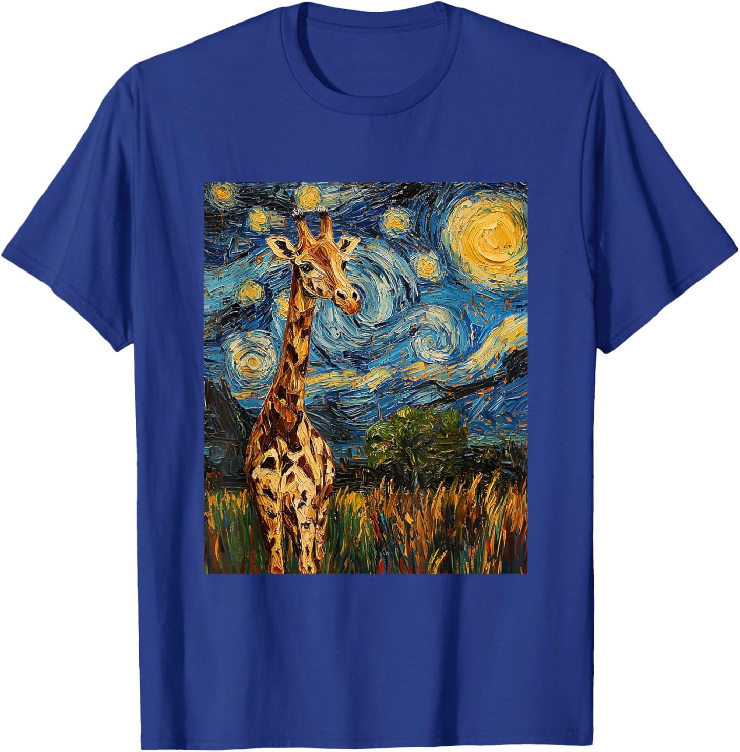 Cute Giraffe Africa - Van Gogh Style - Starry Night T-Shirt - T-Shirt | Royal