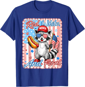 Preppy Red White and Feral Raccoon 4th of July Men Women Kid T-Shirt - T-Shirt | Royal