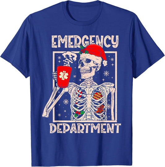 Emergency Department Skeleton Coffee ER Nurse Christmas T-Shirt - T-Shirt | Royal