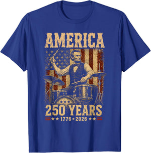 Retro Abraham Lincoln Abe Lincoln Playing Drums 250 Years T-Shirt - T-Shirt | Royal