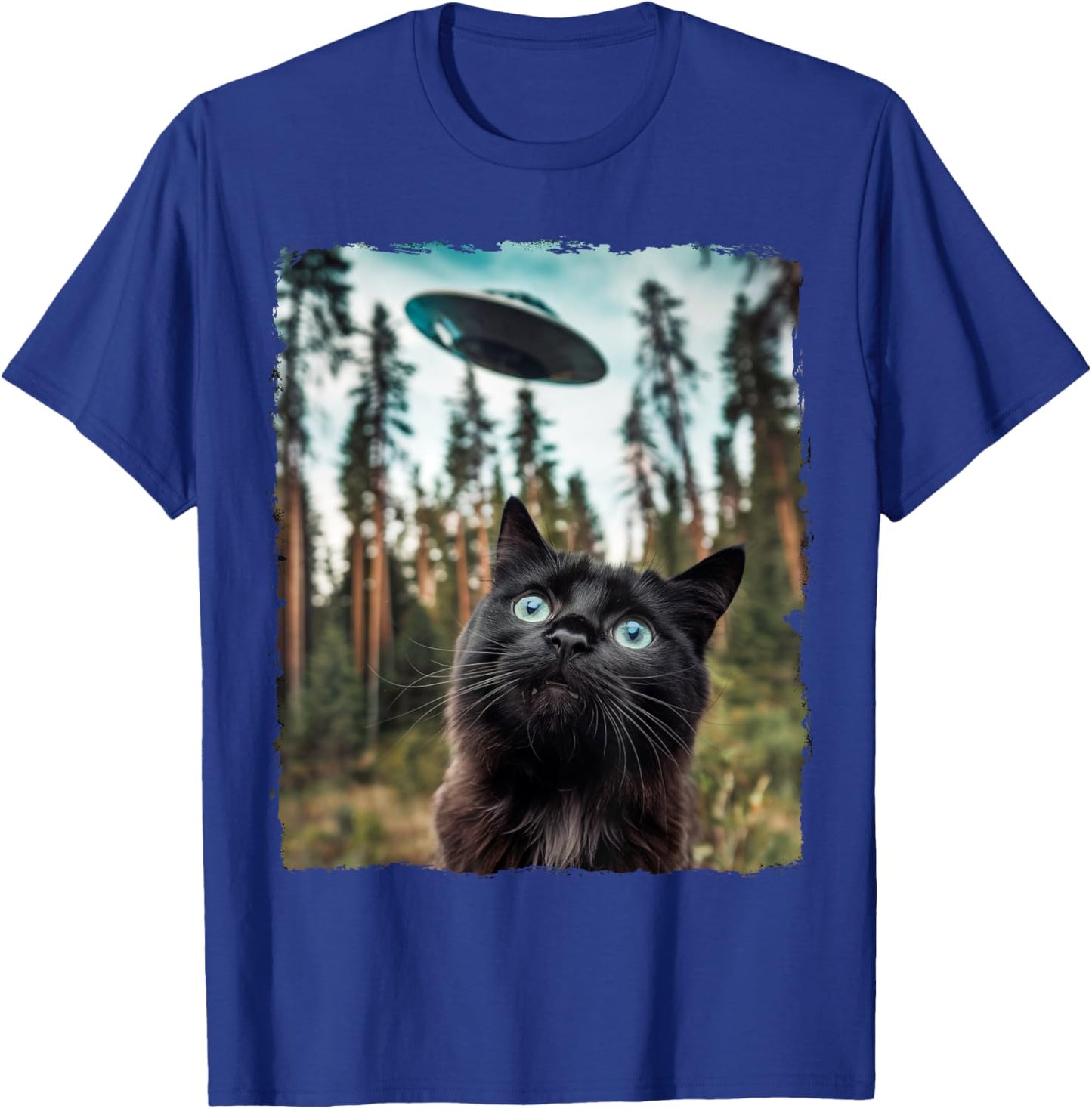 Black Cat Selfie With Alien UFO Cat Gifts Women Kid T-Shirt - T-Shirt | Royal