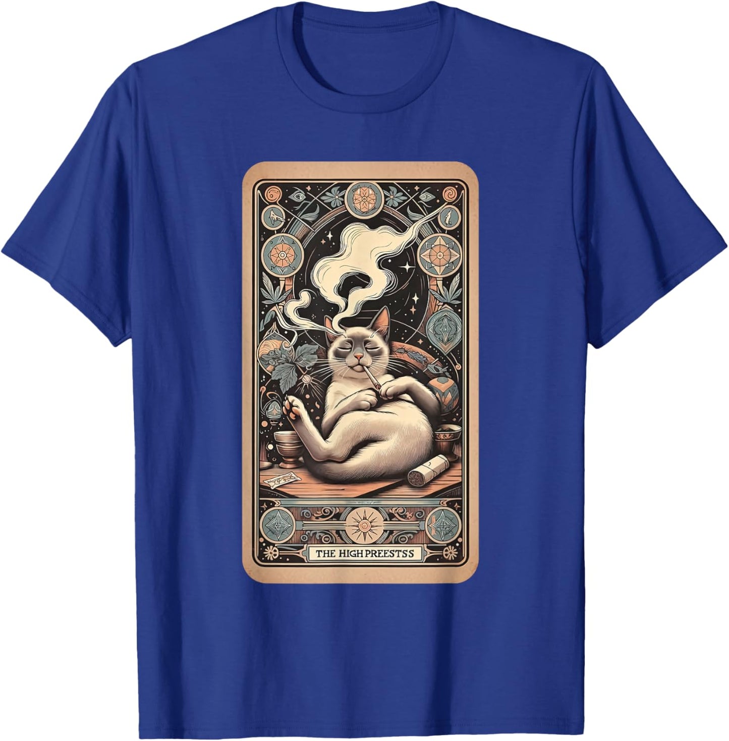 High Priestess Tarot Card Siamese Cat Smoking Weed Cannabis T-Shirt - T-Shirt | Royal