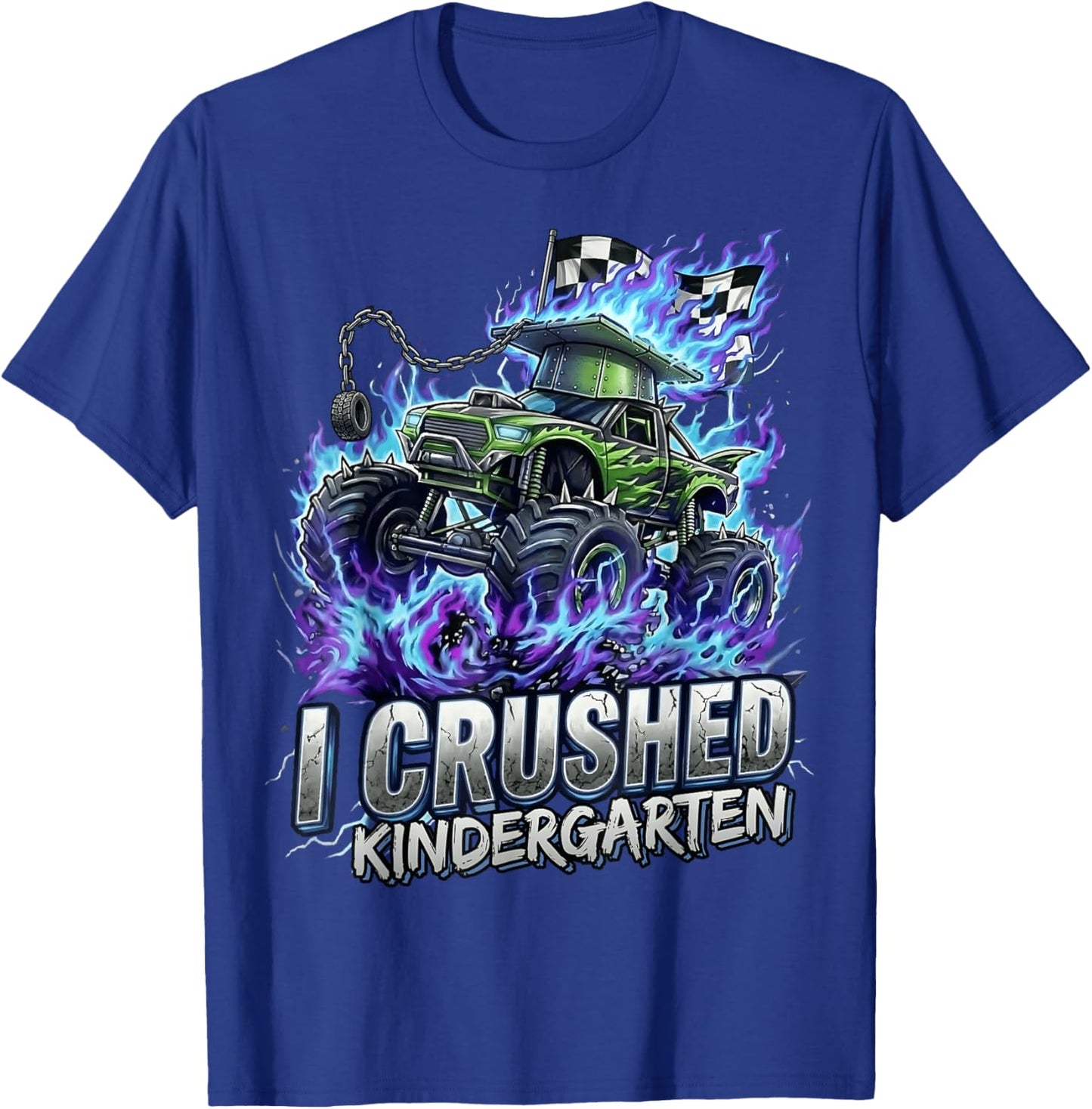 I Crushed Kindergarten Graduation 2026 Monster Truck Kinder T-Shirt - T-Shirt | Royal