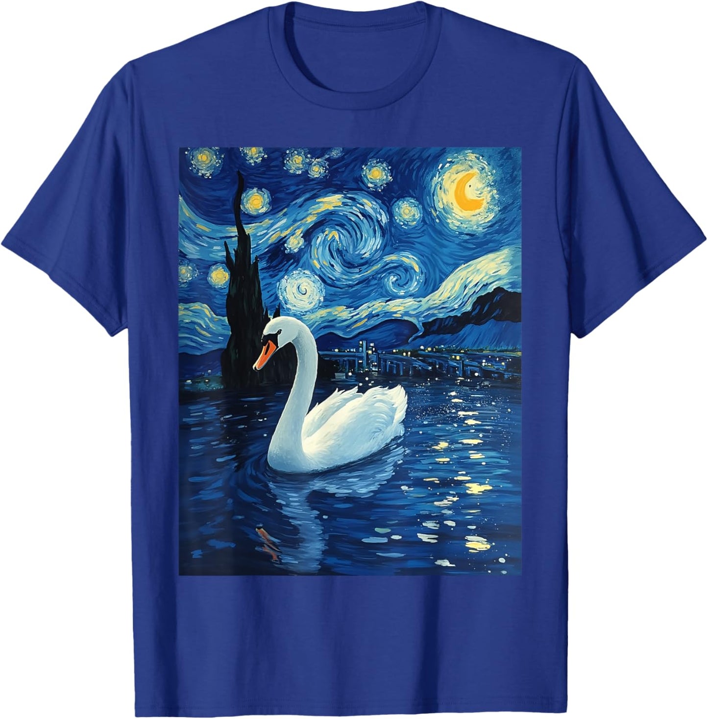 Van Gogh's Starry Night Swan Elegant Glider Animal Lovers T-Shirt - T-Shirt | Royal