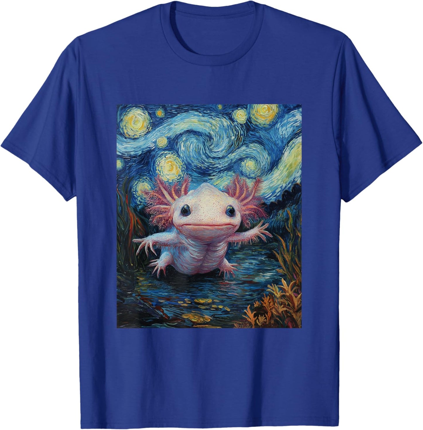 Axolotl Kawaii - Van Gogh Style - Starry Night Graphic T-Shirt - T-Shirt | Royal