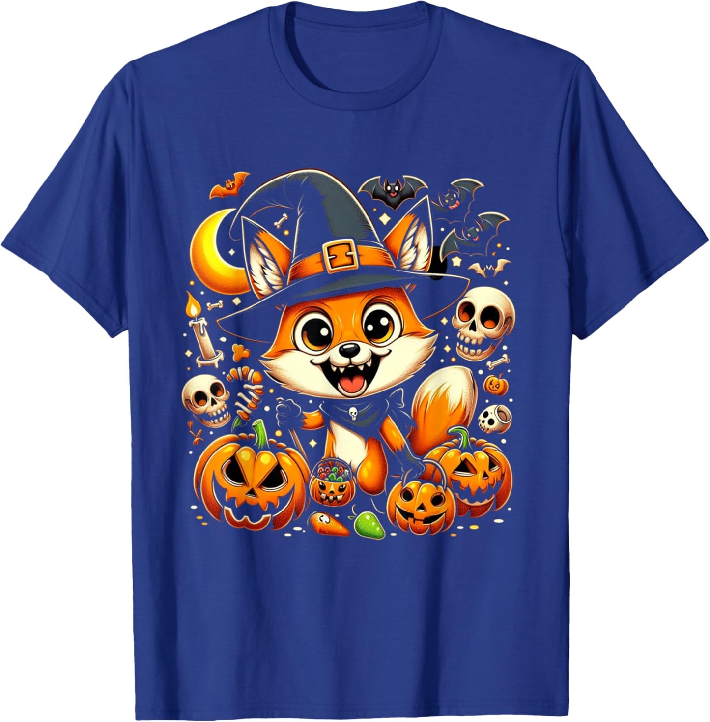 Halloween Fox Witch Pumpkin Fox T-Shirt - T-Shirt | Royal