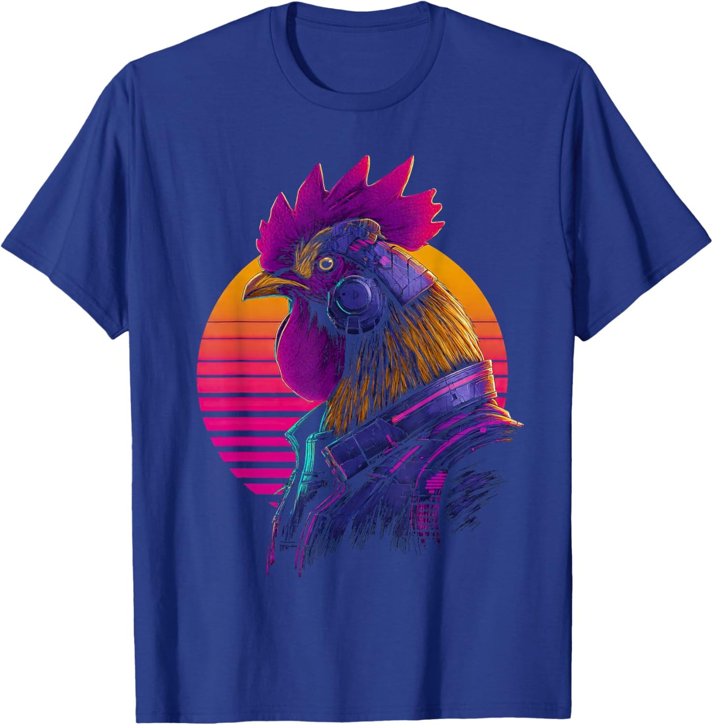 Cyberpunk Rooster Sci-Fi Synthwave Retro T-Shirt - T-Shirt | Royal