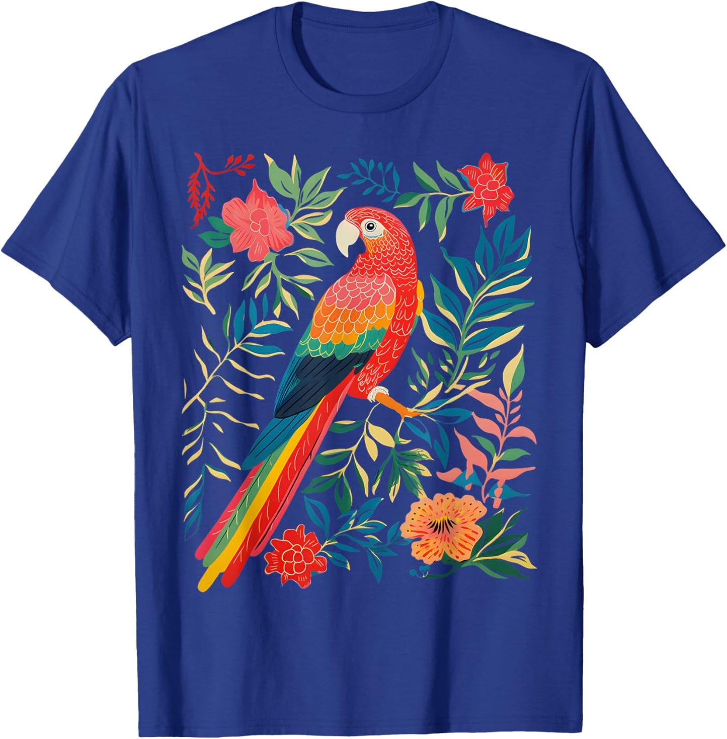 Boho Floral Parrot Scarlet Macaw Birdwatching Bird Lover T-Shirt - T-Shirt | Royal