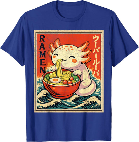 Cute Axolotl Eating Ramen Japanese Anime Kawaii Art T-Shirt - T-Shirt | Royal