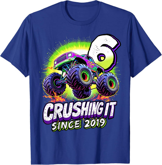 Birthday Monster Truck 6 year Old Boys 6th Party Born 2019 T-Shirt - T-Shirt | Royal