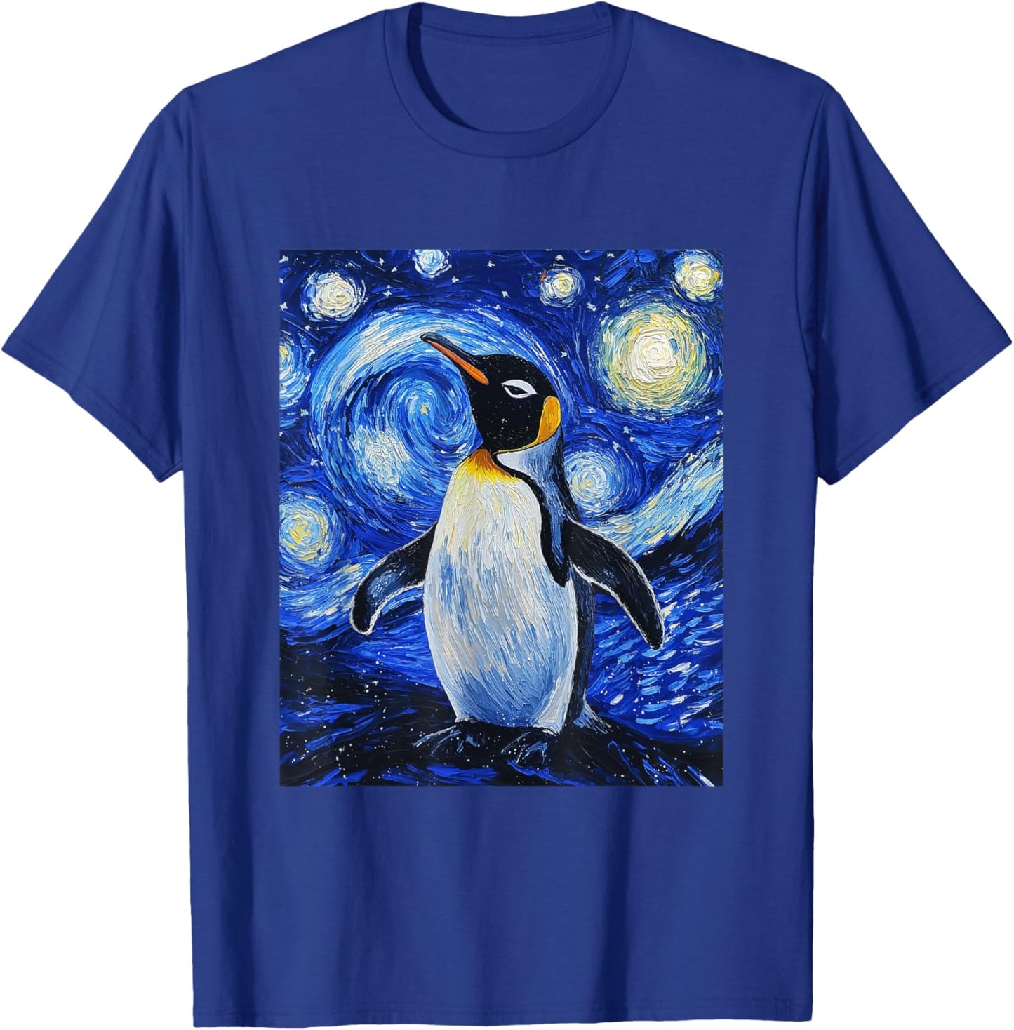 Penguin Bird - Van Gogh Style - Starry Night T-Shirt - T-Shirt | Royal