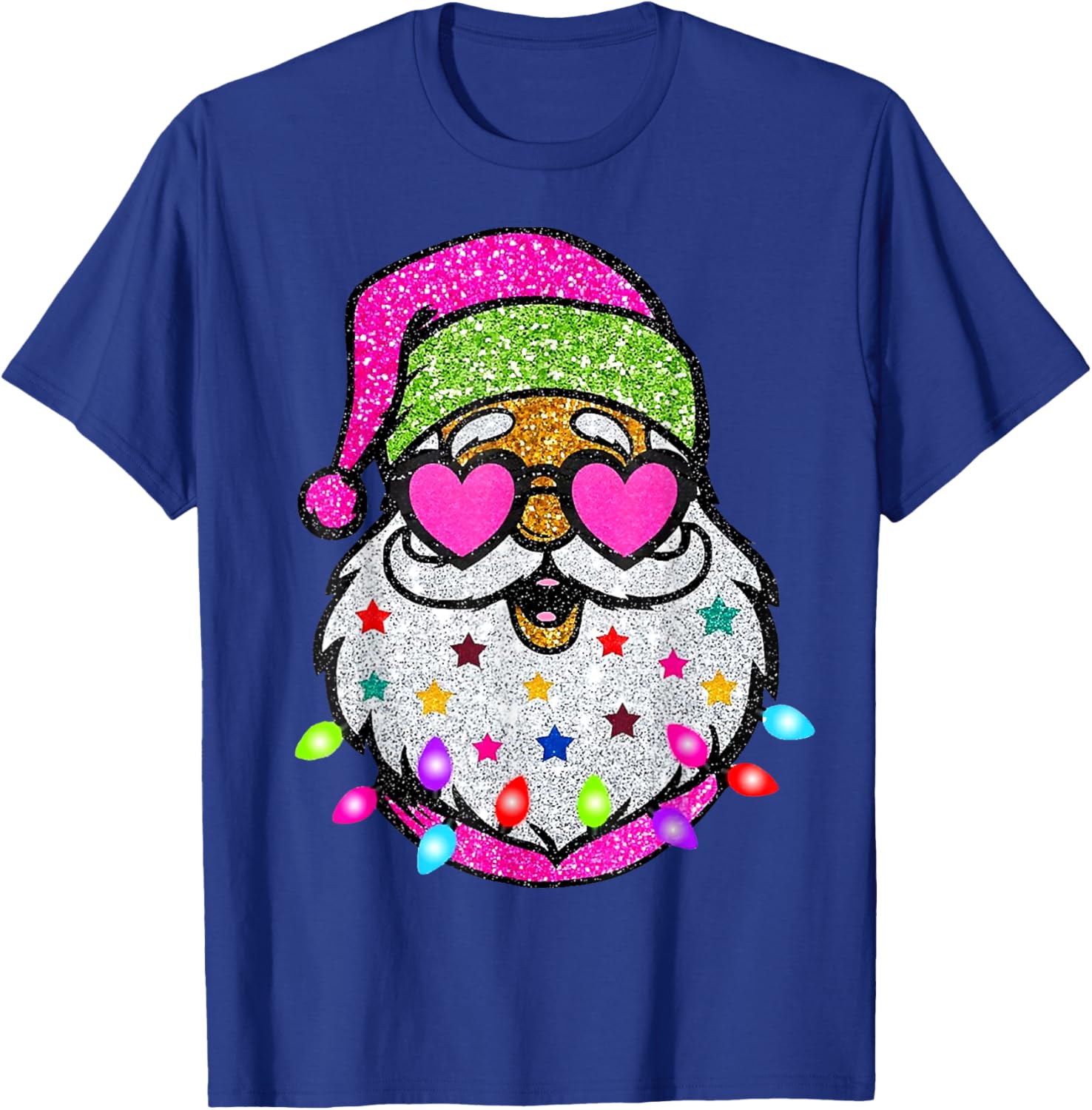 Cute Santa With Sunglasses Christmas Lights Pink Santa T-Shirt - T-Shirt | Royal