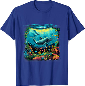 Dolphin Marine Motif Dolphin Lover Sea Ocean Animal T-Shirt - T-Shirt | Royal