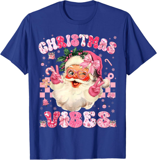 Christmas Vibe Cute Pink Santa Christmas Xmas Women Girl T-Shirt - T-Shirt | Royal