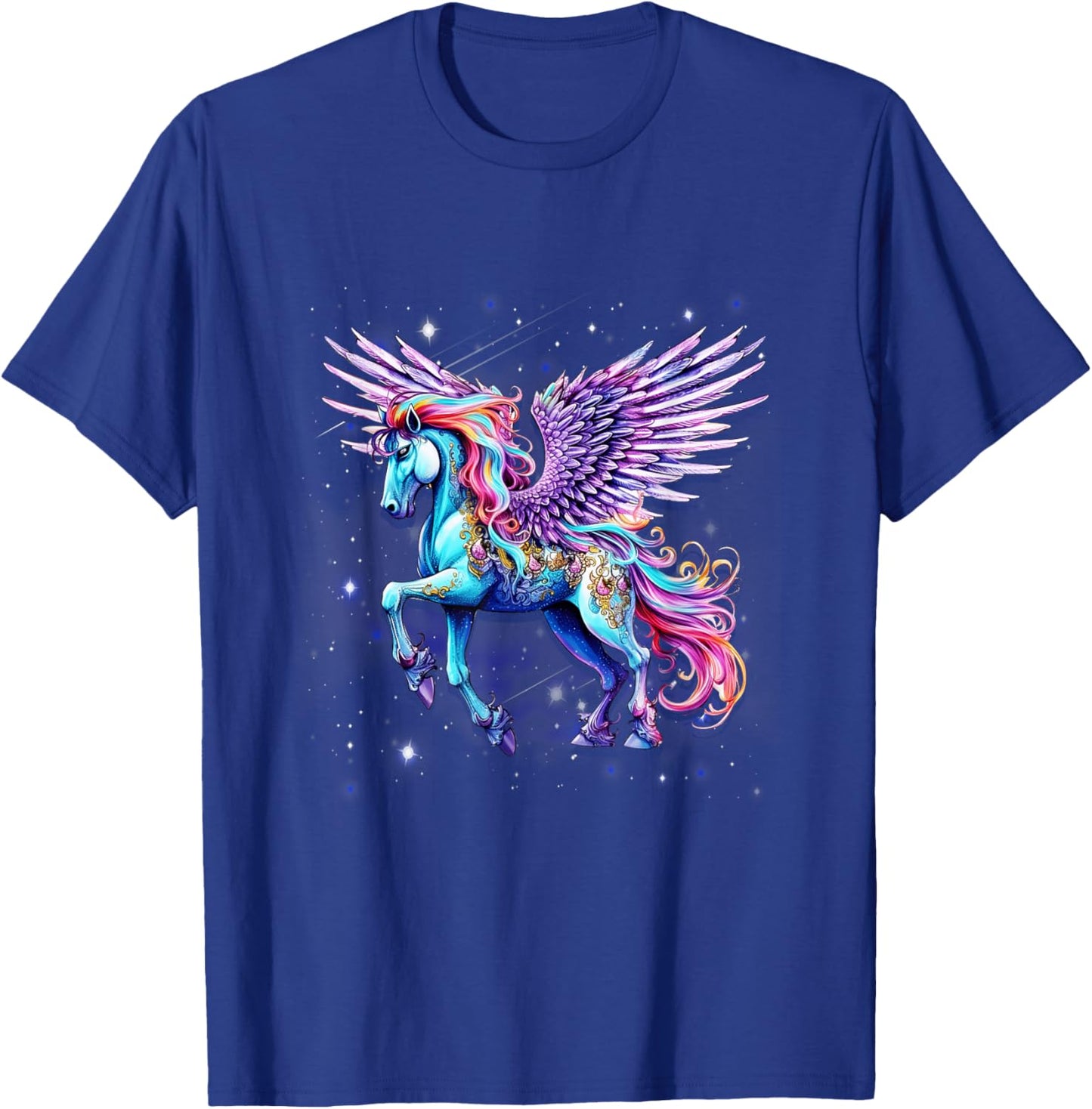 Rainbow Wings Unicorn Pegasus Fantasy Art T-Shirt - T-Shirt | Royal