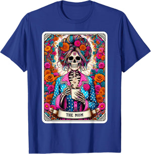 The Mom Tarot Card Women Skeleton Coffee Messy Bun Mama Mum T-Shirt - T-Shirt | Royal