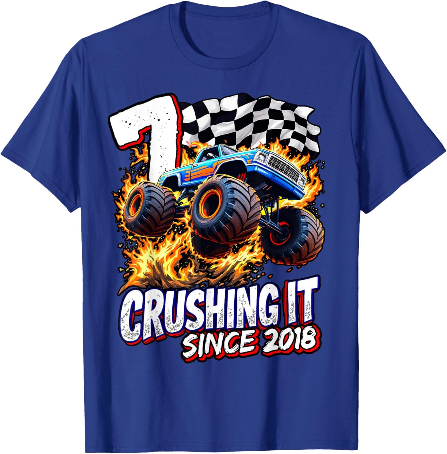 Birthday Monster Truck 7 Year Old Boys 7th Party Born 2018 T-Shirt - T-Shirt | Royal