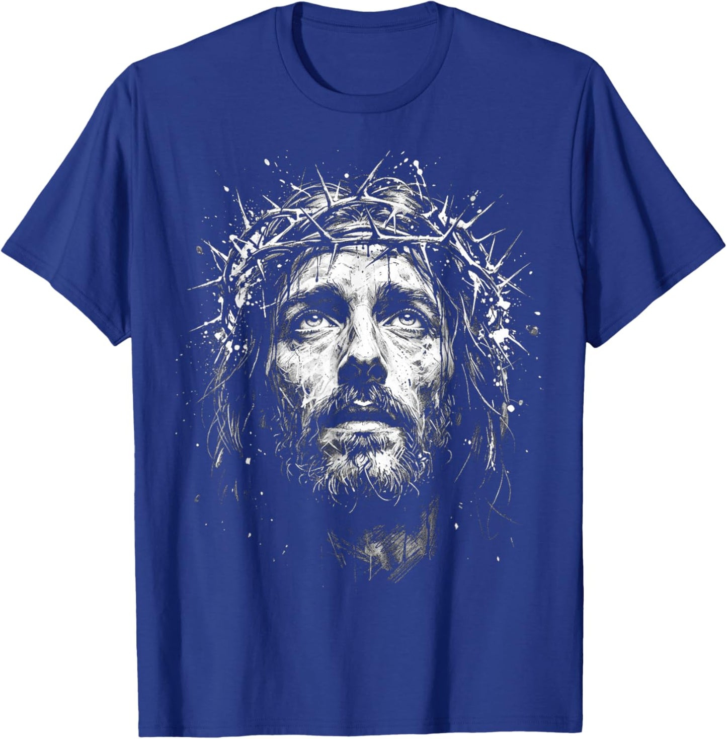 Jesus Christ Crown of Thorns Christian Jesus Face T-Shirt - T-Shirt | Royal
