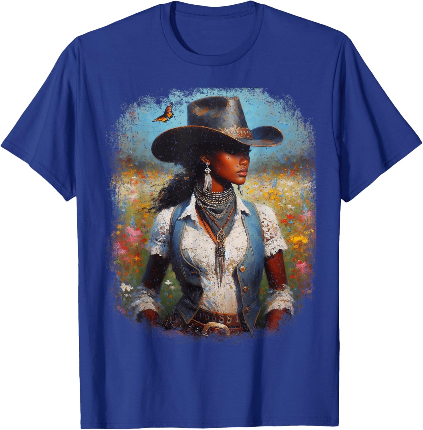 Black Cowgirl Painting Art Western Rodeo Melanin Black Woman T-Shirt - T-Shirt | Royal